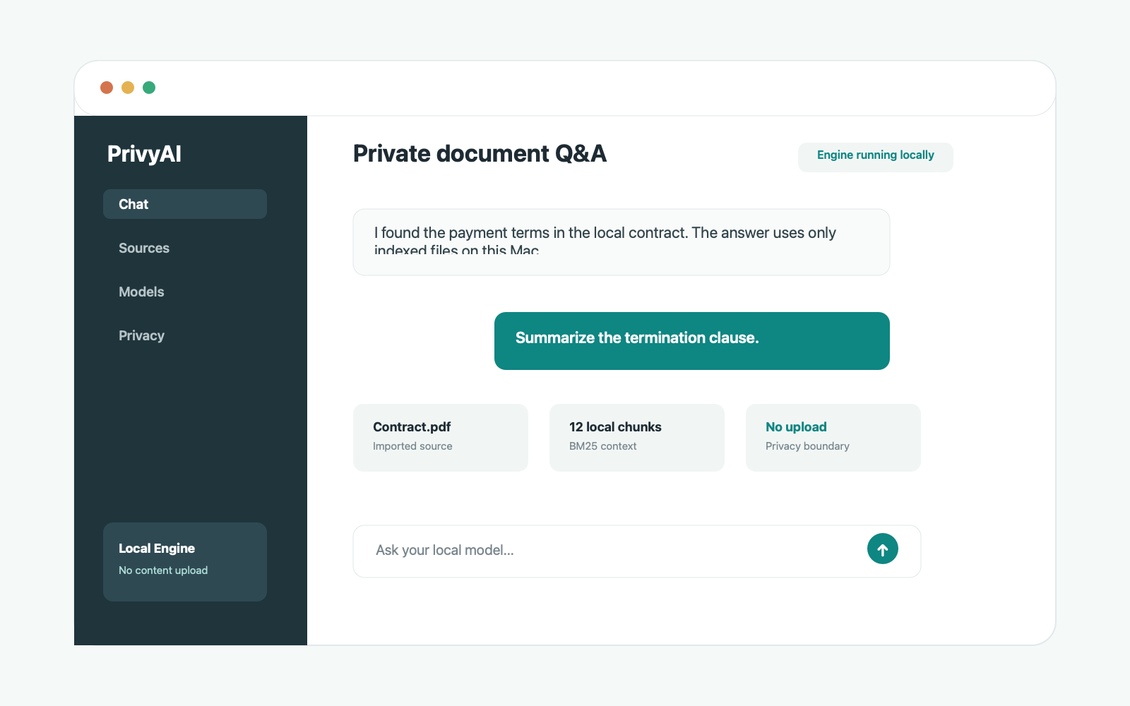 Aiviel AI local document question answering workspace preview